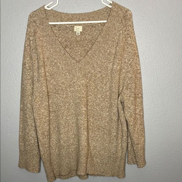 A New Day Tan Brown Vneck Oversized Knit Sweater Size Large - Picture 1 of 9